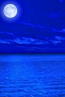 okyanus parlak dolunay ile geceyarısı