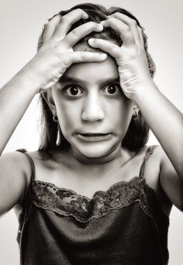 Black and white image of an angry and desperate girl clipart