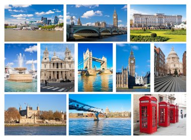 Collage of iconic London landmarks and symbols clipart