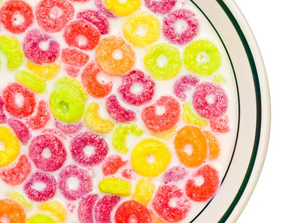 Bowl with a colorful childreans cereal and milk — Stock Photo, Image