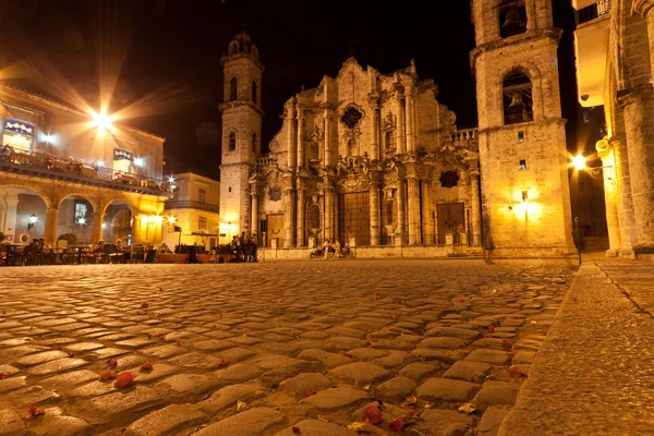 A Catedral de Havana iluminada à noite — Fotografia de Stock