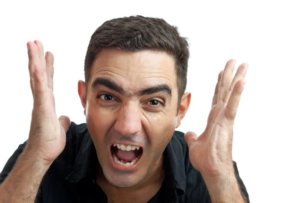 Hombre hispano violento gritando con una cara enojada o desesperada —  Fotos de Stock