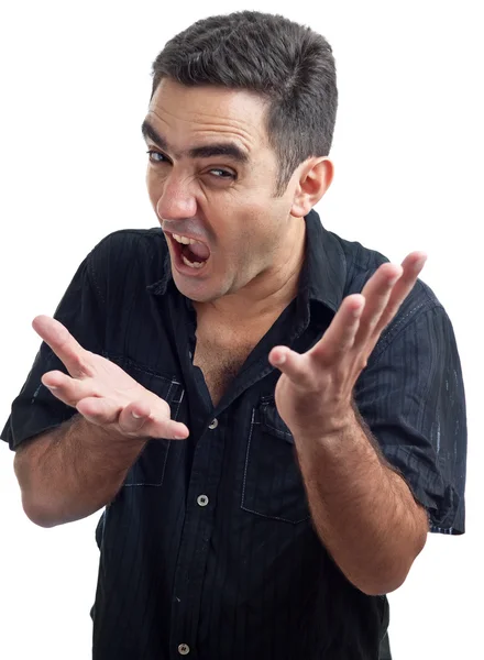 Hombre hispano violento gritando con una cara enojada o desesperada — Foto de Stock