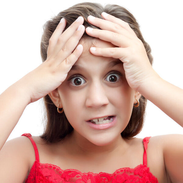Angry or desperate hispanic girl isolated on white