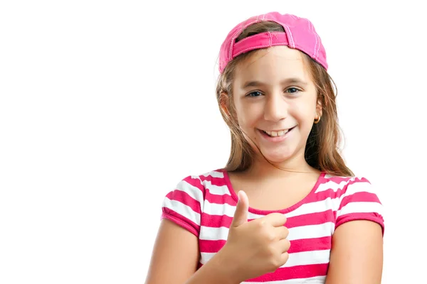 Fille latine à la mode avec une casquette de baseball rose — Photo