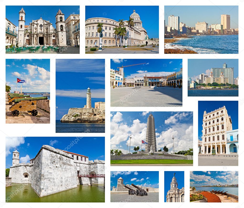 Collage with landmarks and typical architecture of Havana