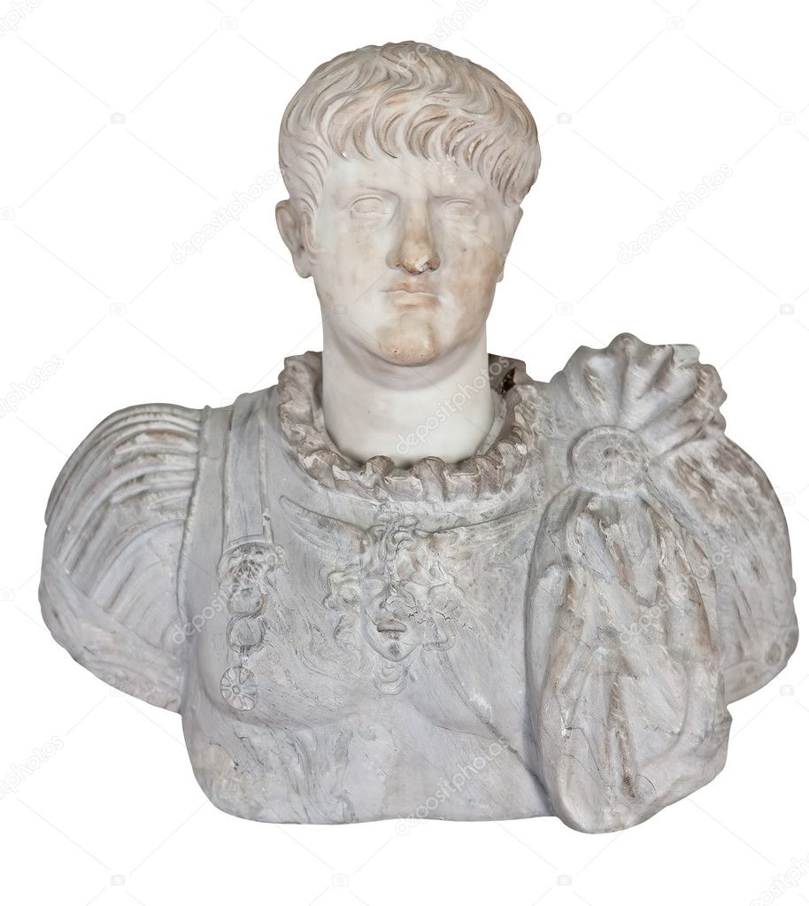 Ancient statue of the roman emperor Nero isolated on white