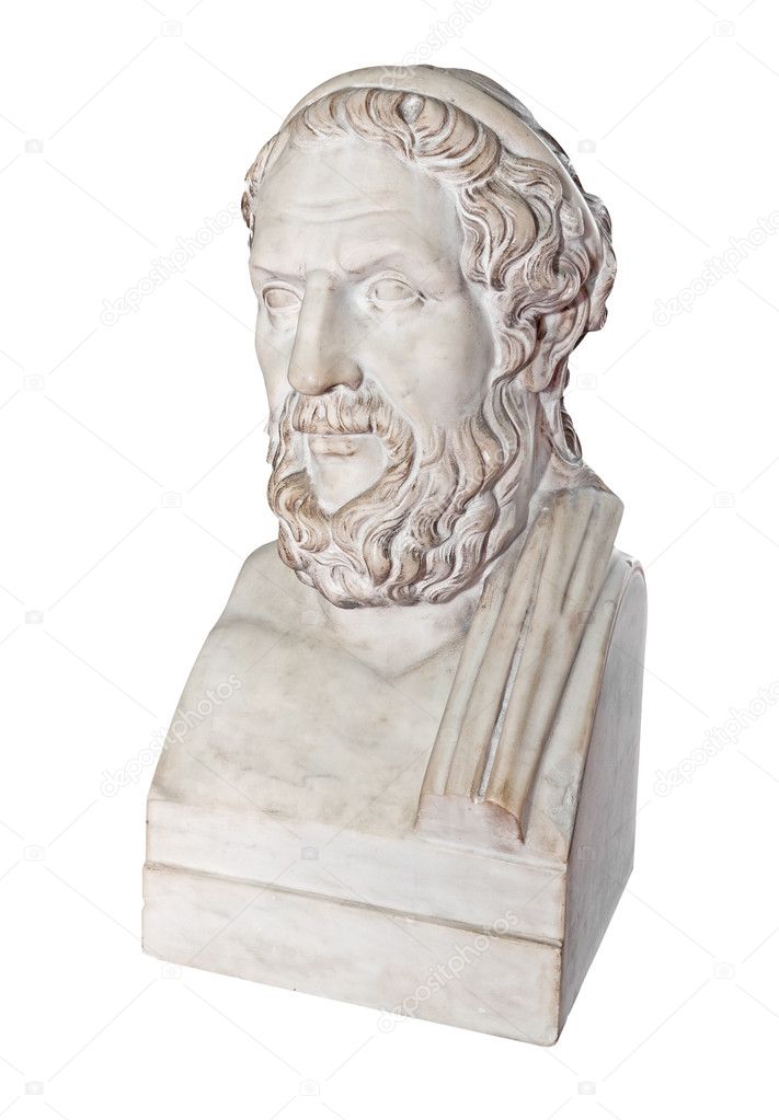 Ancient statue of the greek poet Homer isolated on white