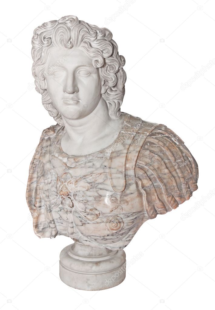 Ancient statue ofAlexander The Great isolated on white