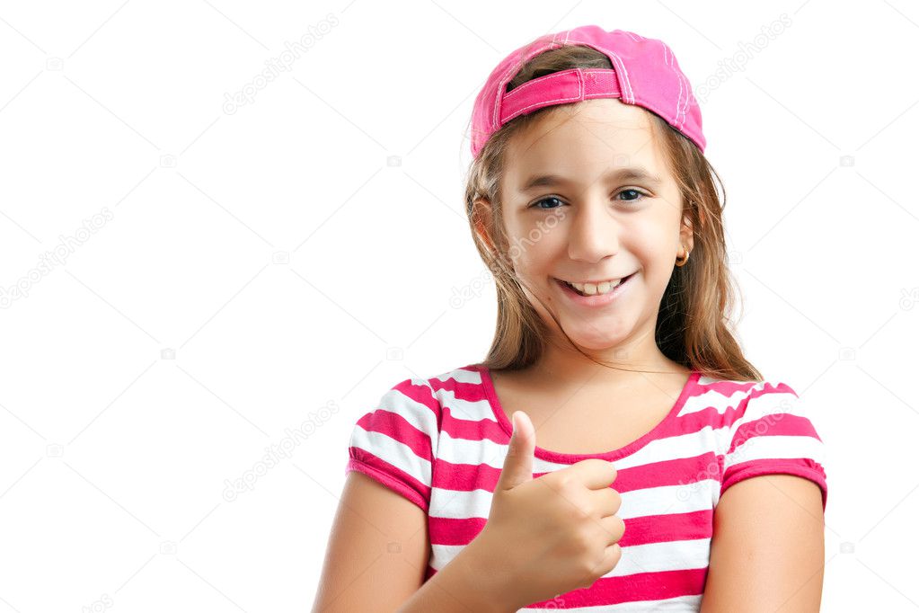 Trendy latin girl with a pink baseball cap
