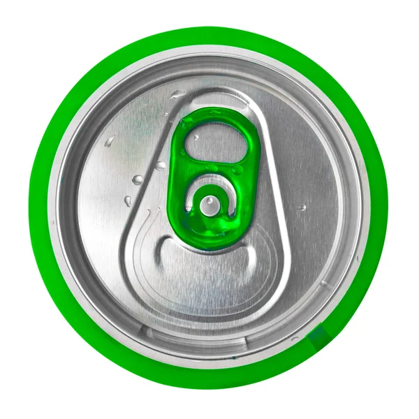 Topo de uma lata de cerveja verde isolado em branco — Fotografia de Stock