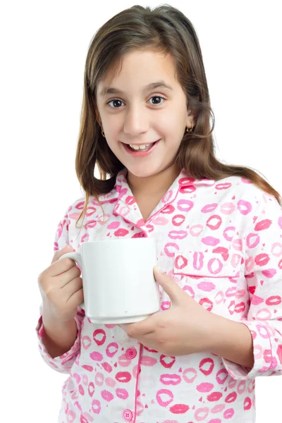 Menina hispânica vestindo pijama isolado no branco — Fotografia de Stock