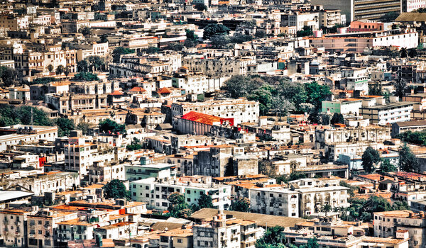 Grunge aerial view of Havana with lots of old buildings