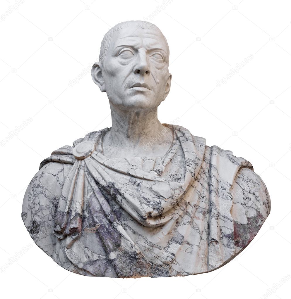 Ancient statue of Julius Caesar isolated on white