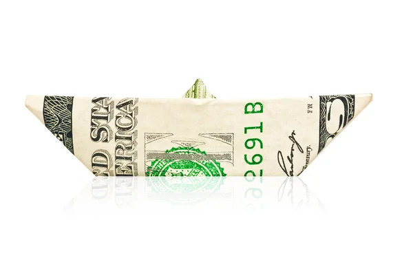 Papír csónak készült egy amerikai dollár — Stock Fotó
