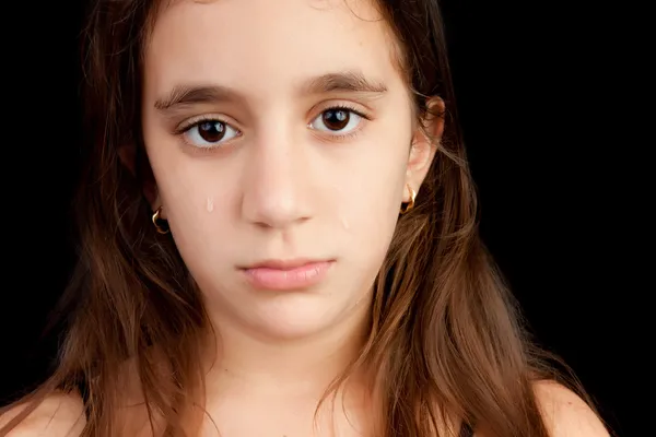 非常に悲しい女の子泣いて黒に分離 — ストック写真