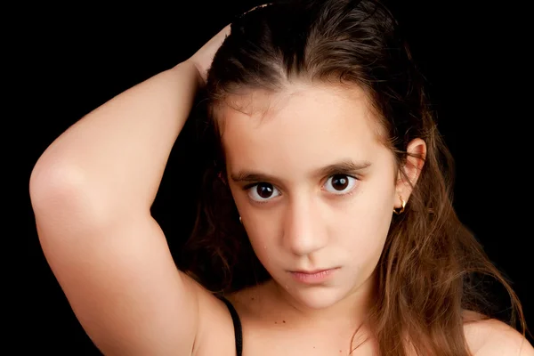 Menina irritada chorando isolado no preto — Fotografia de Stock
