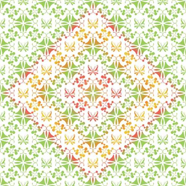 Patrón floral y mariposa sin costuras — Vector de stock