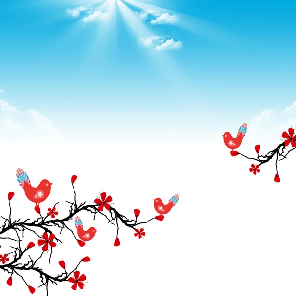 Blossom cherry a ptáci — Stockový vektor