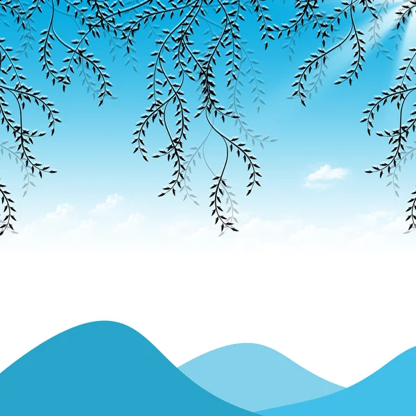 Branche de saule, montagnes et ciel — Image vectorielle