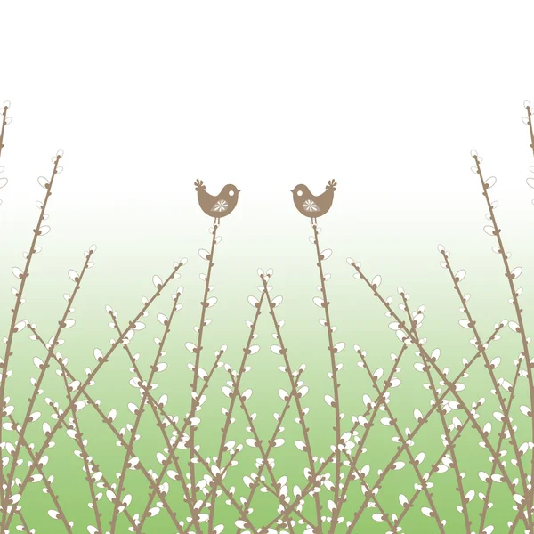 Весняна верба Близнюки і птахи — стоковий вектор
