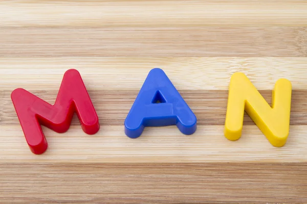 Ímãs de letras "MAN " — Fotografia de Stock