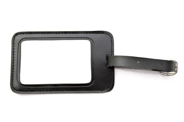 Black leather Luggage tag — Stock Photo, Image