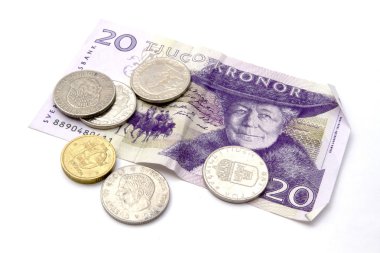 Swedish currency and coins clipart