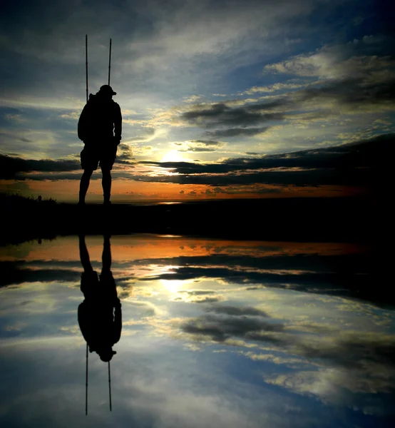 Hiker Silhouette Reflection — Stock Photo, Image