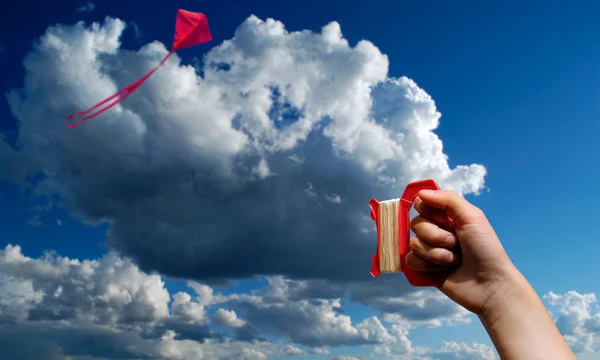 Flying Kite in Cloudy Sky Royalty Free Stock Images