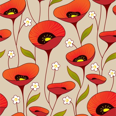 Seamless vintage background with poppy clipart