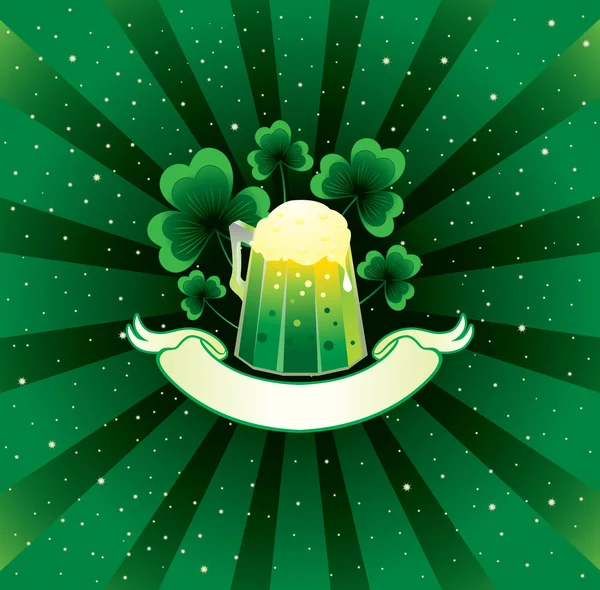 Patrick background with beer and shamrock — Stock Vector
