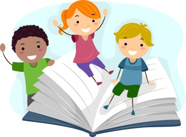 Children Playing with a Book clipart