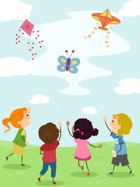 Kids Flying Kites clipart