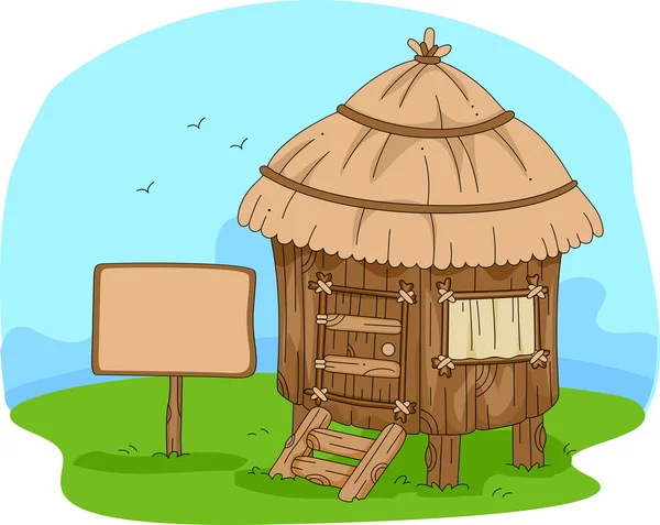 Ilustração de uma cabana no meio de um campo — Fotografia de Stock