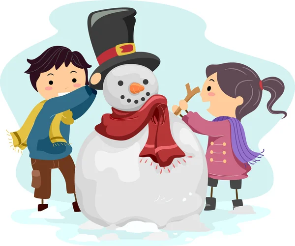 Děti dělat sněhuláka — Stock fotografie