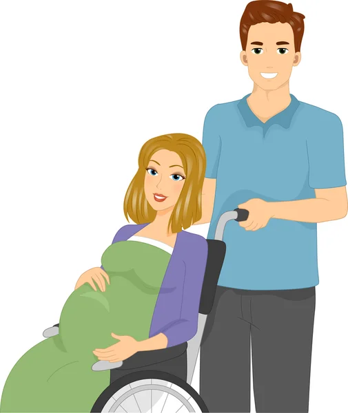 Mulher grávida em uma cadeira de rodas — Fotografia de Stock