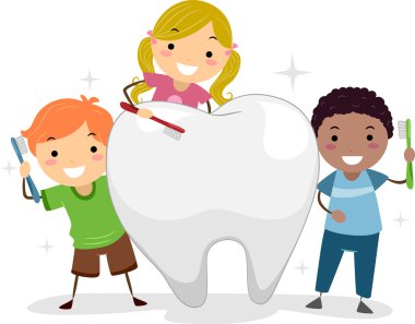 Kids Brushing a Tooth clipart