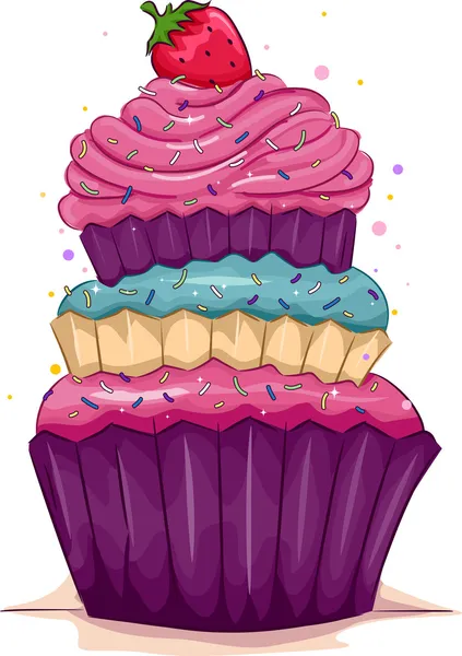 Cupcake egy eper a tetejére — Stock Fotó