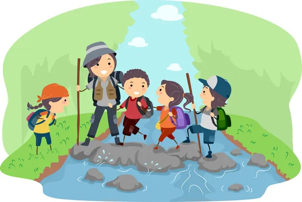 Campers Crossing a River — Stock Photo, Image