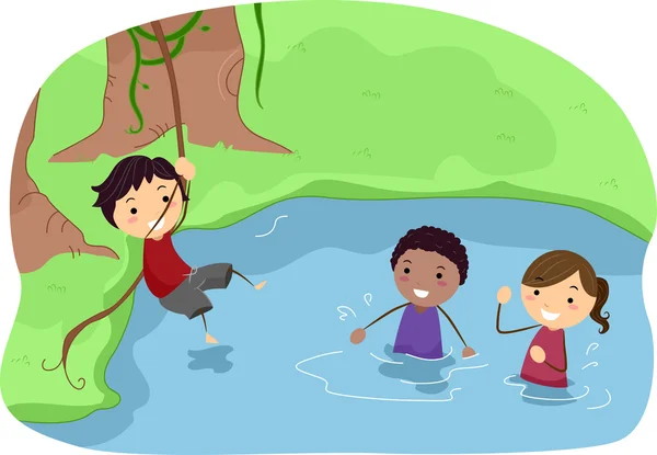 Campers Playing in a River — Stock Photo, Image