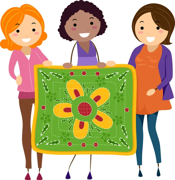 Women Holding a Quilt — Stock Photo, Image
