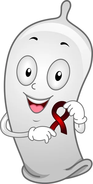 Preservativo vestindo uma fita vermelha — Fotografia de Stock