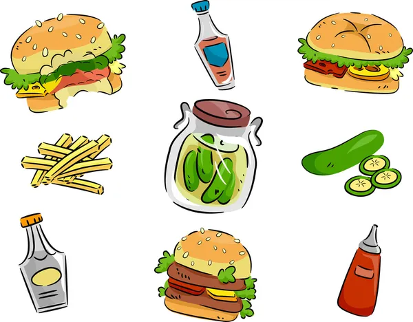 Hamburger en augurk pictogrammen — Stockfoto