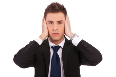 Business man in the Hear no evil pose clipart