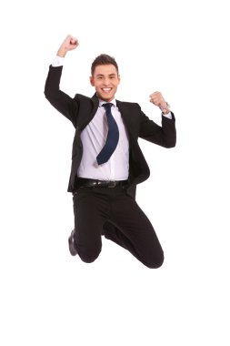 Extremely excited business man jumping