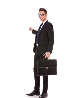 Business man with briefcase presenting clipart