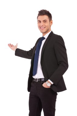 Happy business man presenting clipart