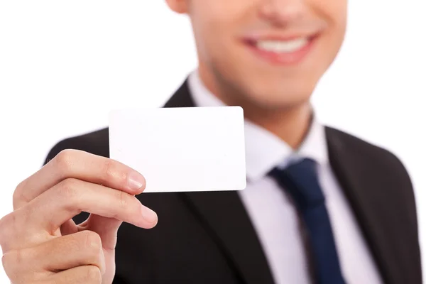 Cartão de crédito em branco na mão homem de negócios — Fotografia de Stock