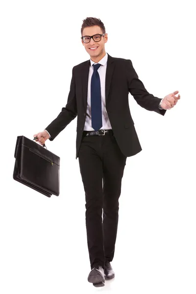 Young business man walking and welcoming — Stock Photo, Image